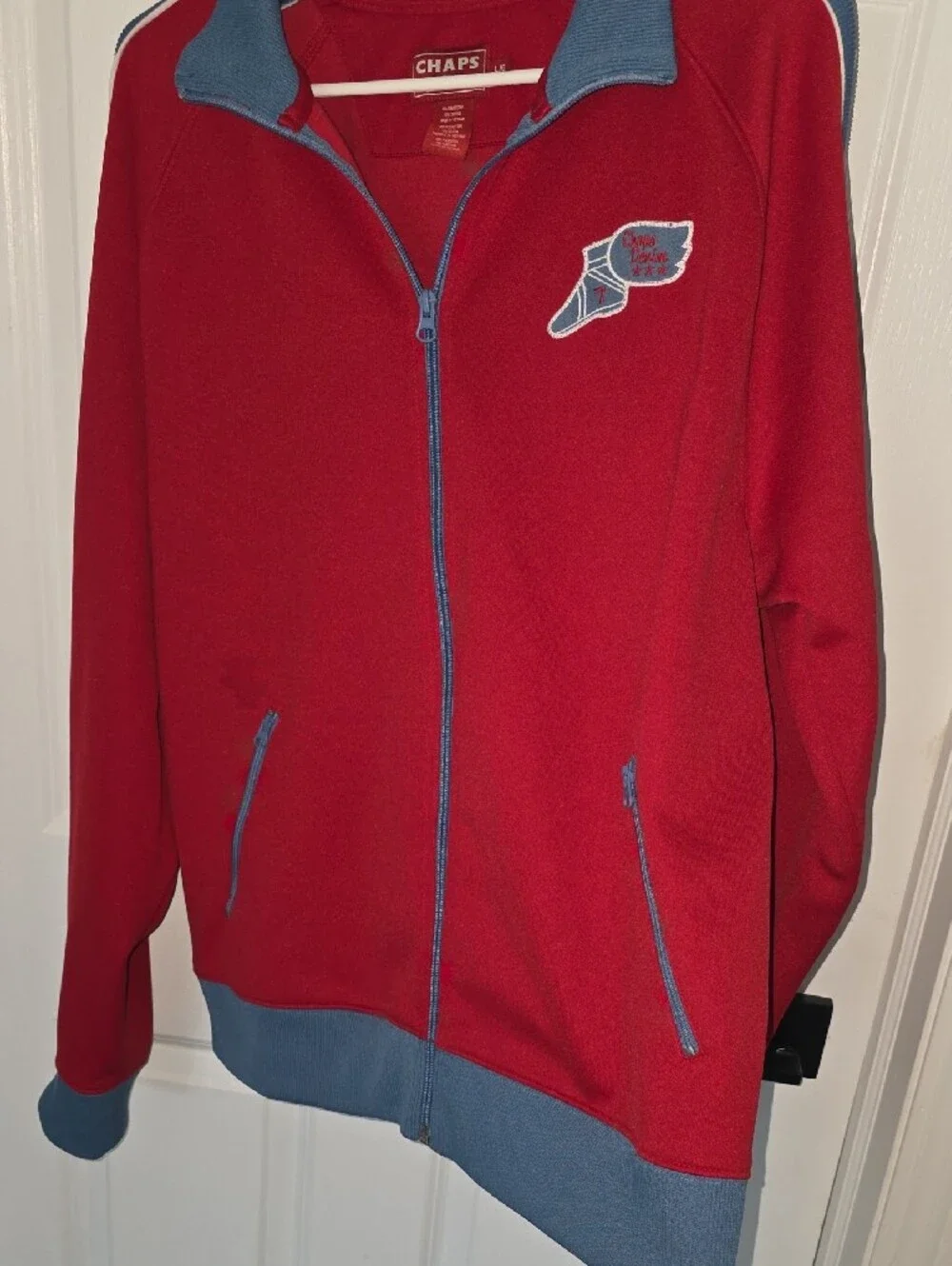 Vintage Chaps Red Track Jacket with Blue Trim and Embroidered Patch